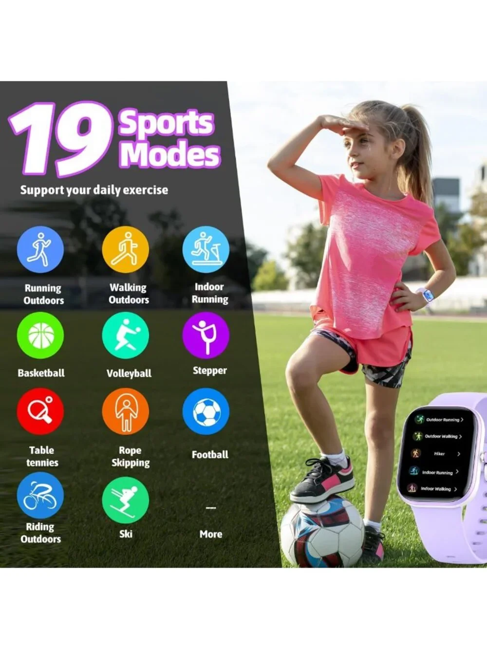 Smart Kids Fitness Watch - 19 Sport Modes, DIY Dial, Waterproof, Sleep Monitor